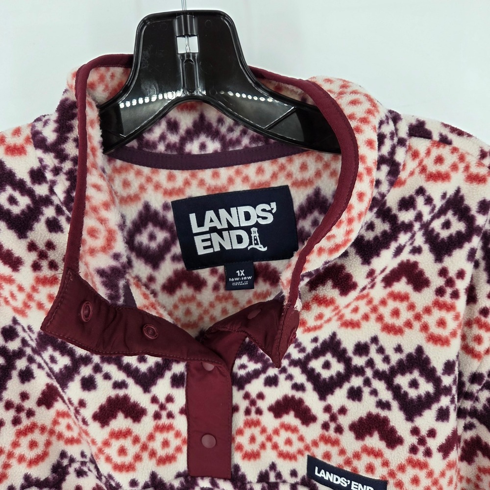 Lands End Women's 1X Fleece Fair Isle Snap Neck Pullover Sweatshirt - Picture 5 of 5